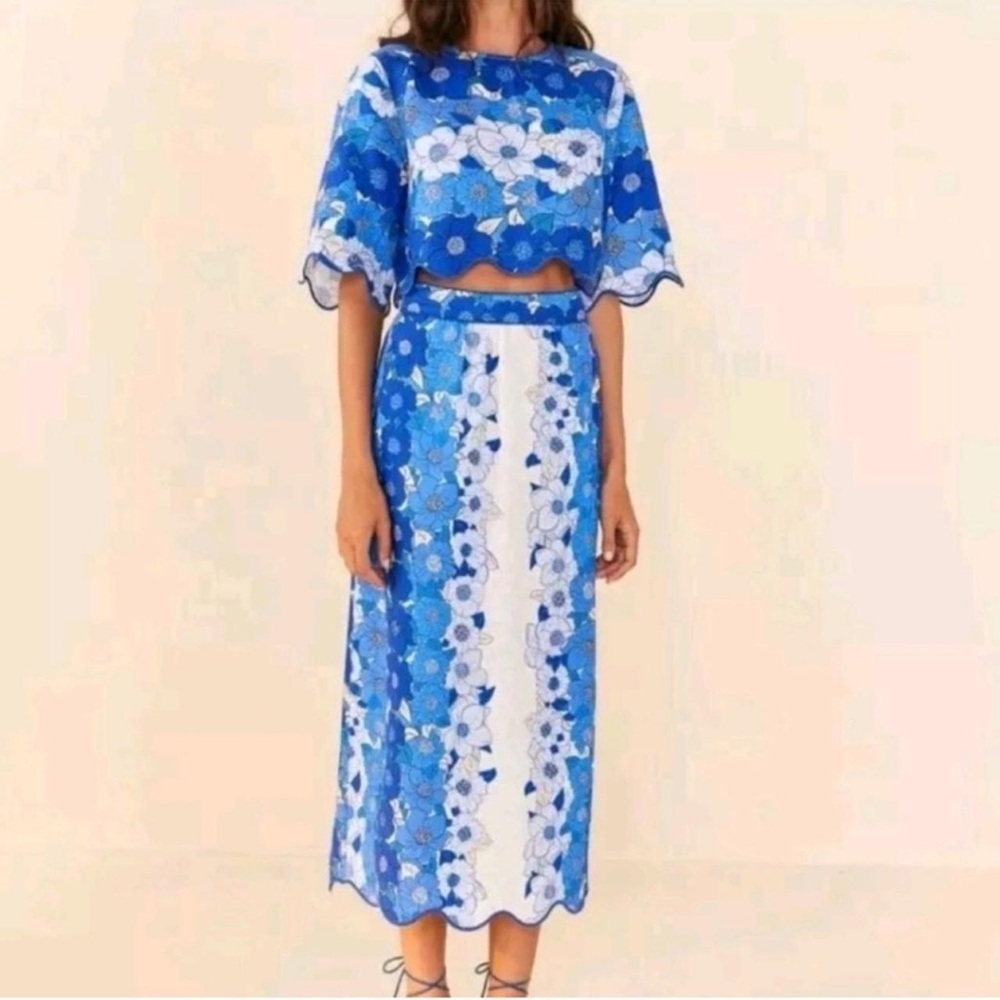 Farm Rio Flower Stripes Midi Skirt